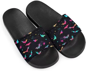Sandals Women Comfortable Lightweight Summer Sandals Non Slip Slides Spooky Bat Print Beach Hotel Indoor Outdoor