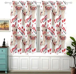 Seamless Ostriches with Red Glasses Hairpins Lover is a Day Letterings 2 PCs Window Curtain Panels, Blackout Drapes Perforated Polyester Curtain Thermal Insulated & Light Blocking Panels 84x54 inch