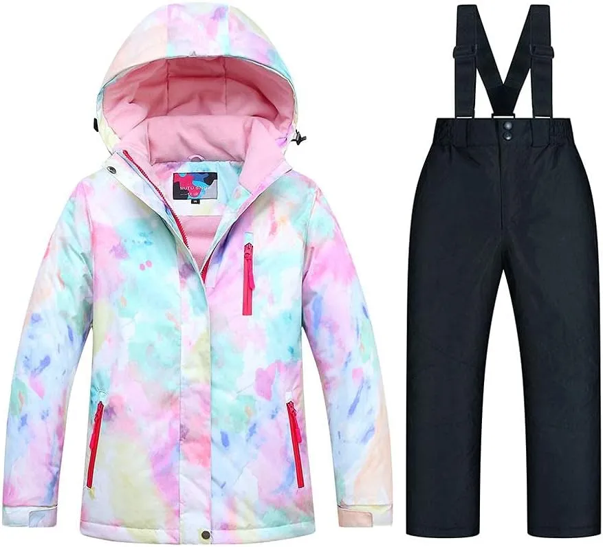 SEARIPE Girls Ski Jacket and Pant Set Winter Warm Snowsuits Kids Toddler Waterproof Outdoor Ski Suit