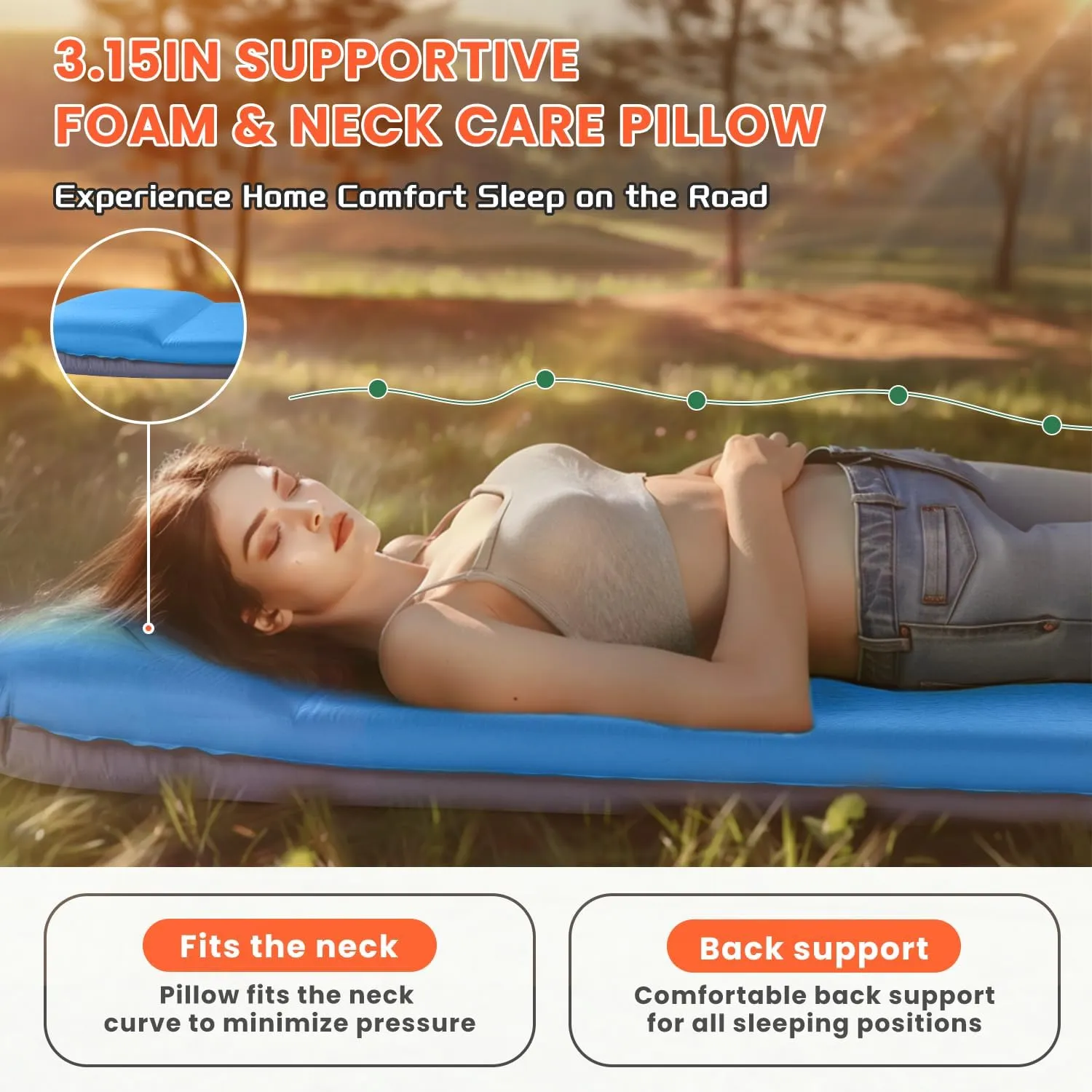 Self Inflating Sleeping Pad with Built-in Electric Pump, 3.15” Thick Memory Foam Camping Mattress, Fast Inflating Camping Sleeping Pad with Pillow, 4 Season Insulated Sleeping Pad for Camping, Tent