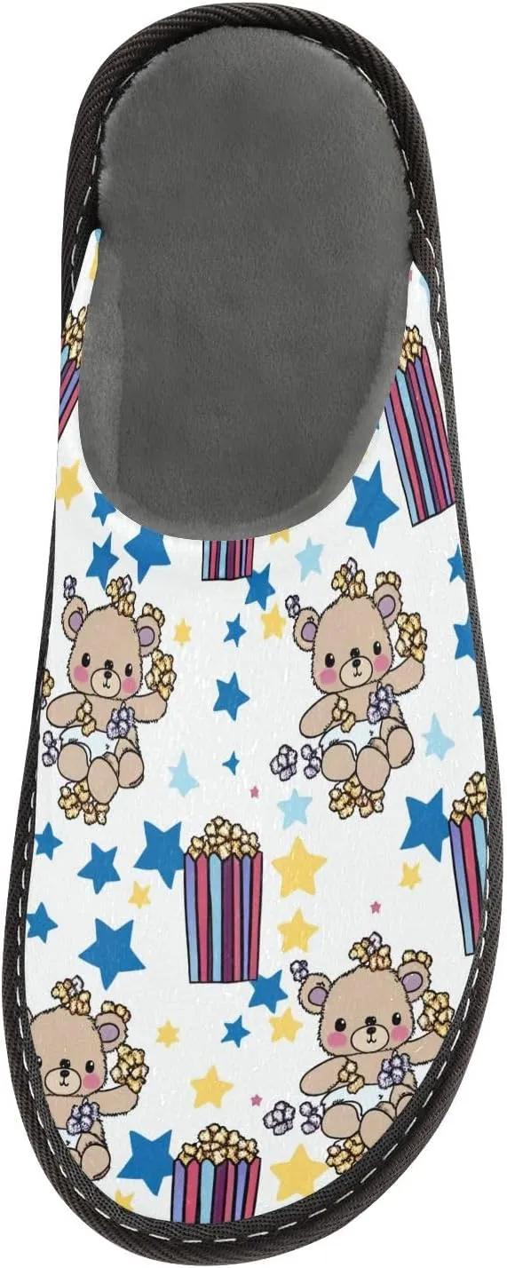senya Cute Teddy Bear Popcorn Fuzzy Slippers Soft Home Bedroom Slippers for Women Men House Shoes
