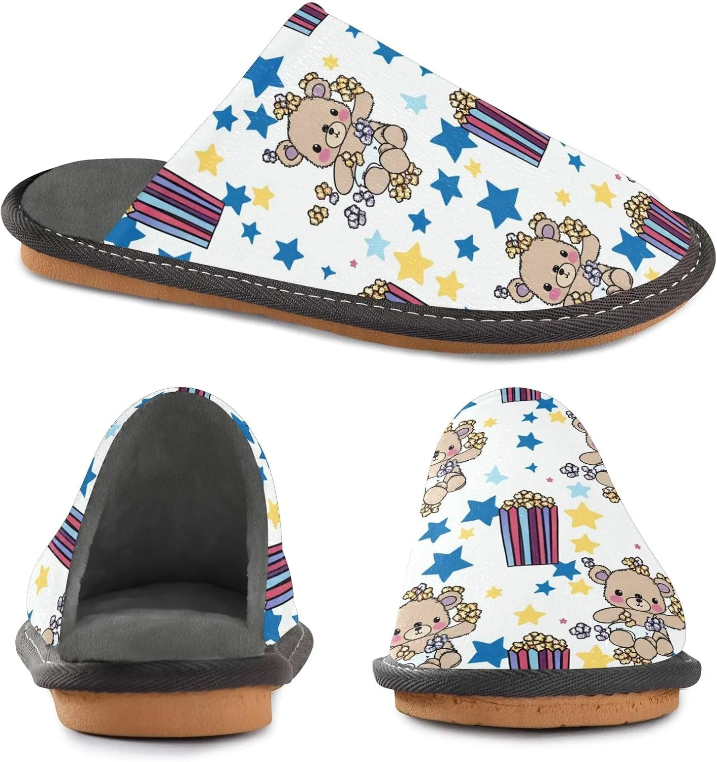 senya Cute Teddy Bear Popcorn Fuzzy Slippers Soft Home Bedroom Slippers for Women Men House Shoes