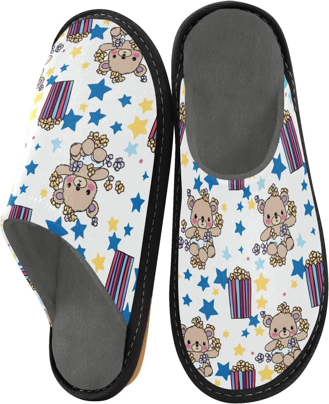 senya Cute Teddy Bear Popcorn Fuzzy Slippers Soft Home Bedroom Slippers for Women Men House Shoes