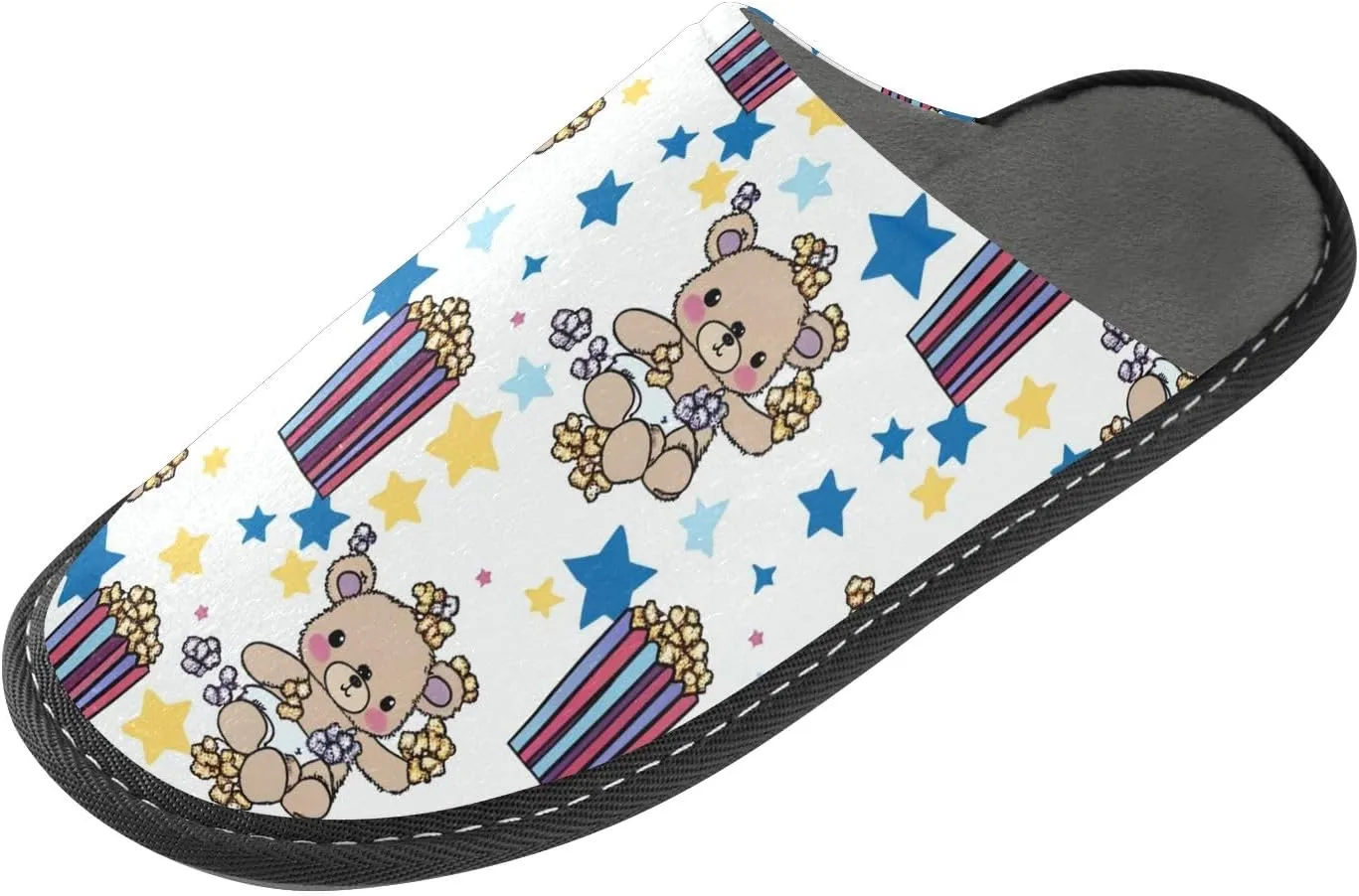 senya Cute Teddy Bear Popcorn Fuzzy Slippers Soft Home Bedroom Slippers for Women Men House Shoes
