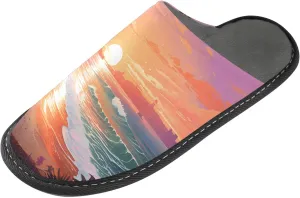 senya Seaside Watercolor Fuzzy Slippers Soft Home Bedroom Slippers for Women Men House Shoes