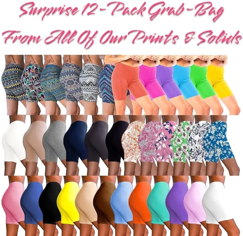 Sexy Basics Womens 12 Pack Cotton Stretch Boyshort Bike Shorts | Yoga, Slip-Short, Boxer-Briefs
