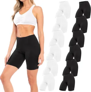 Sexy Basics Womens 12 Pack Cotton Stretch Boyshort Bike Shorts | Yoga, Slip-Short, Boxer-Briefs