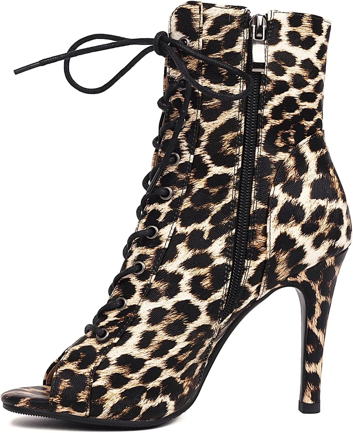 SHEMEE Women's Stiletto High Heels Peep Toe Ankle Booties Fashion Heeled Sandals Zipper Summer Short Boots Lace-Up Dance Shoes