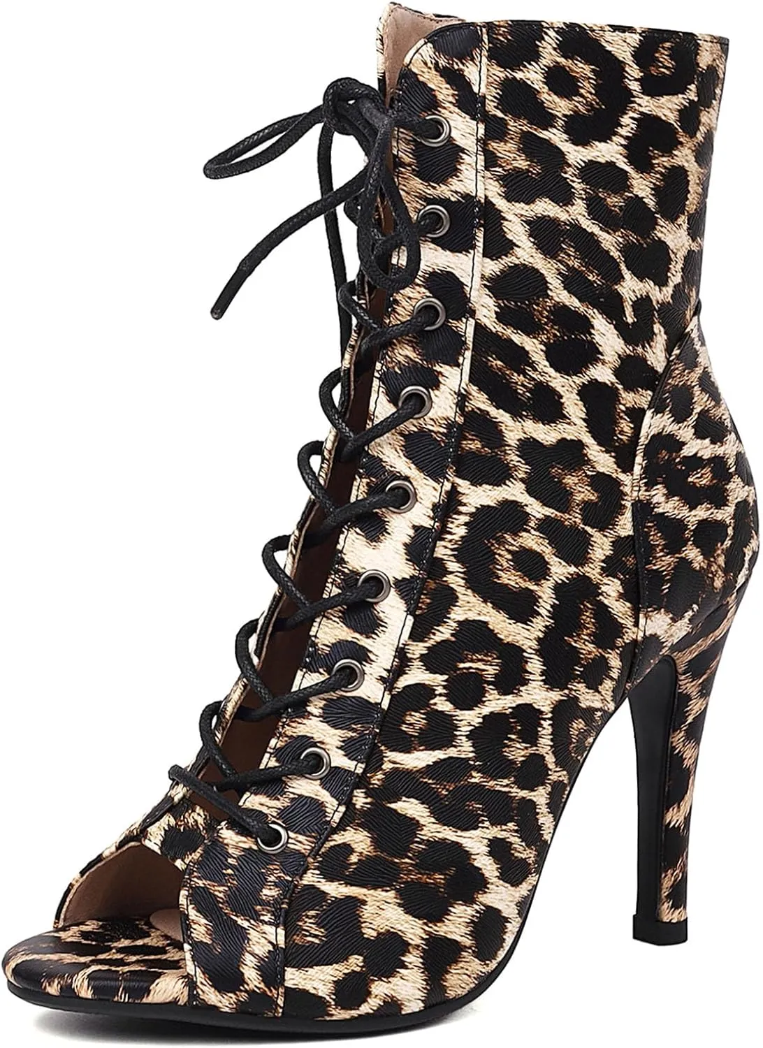 SHEMEE Women's Stiletto High Heels Peep Toe Ankle Booties Fashion Heeled Sandals Zipper Summer Short Boots Lace-Up Dance Shoes