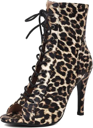 SHEMEE Women's Stiletto High Heels Peep Toe Ankle Booties Fashion Heeled Sandals Zipper Summer Short Boots Lace-Up Dance Shoes