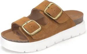ShowHow Platform Sandals Women Cork Footbed Round Open Toe Chunky Double Adjustable Buckle Strappy Dress Slides Walking Summer Beach Outdoor Cute Comfortable Fashion Casual Dressy Slip On Sandals