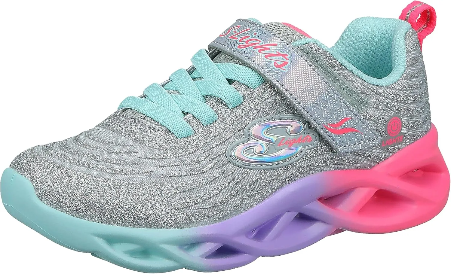 Skechers Kids Girls Twisty Brights-Color Radiant Sneaker, Silver/Multi, 11.5 Little Kid