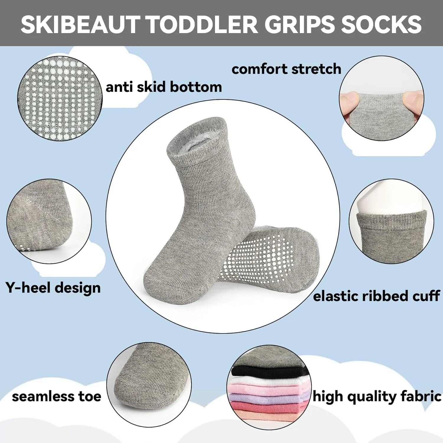 SkiBeaut 20 Pairs Toddler Socks Baby Boys Girls Grips Non Slips Kid Gripper Toddlers Crew Socks for 0-7 Years