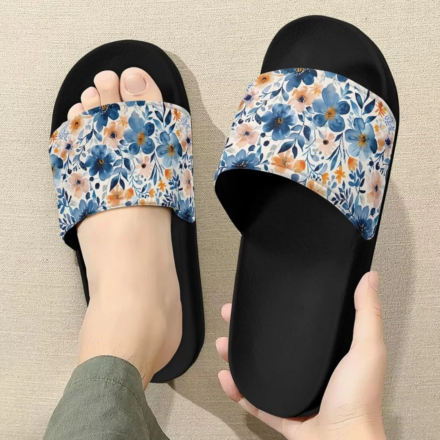Slide Sandals for Women Girls Lightweight Non Slip Shower Shoes Comfotable Open Toe Single Band Slide Sandals Size 6-13.5