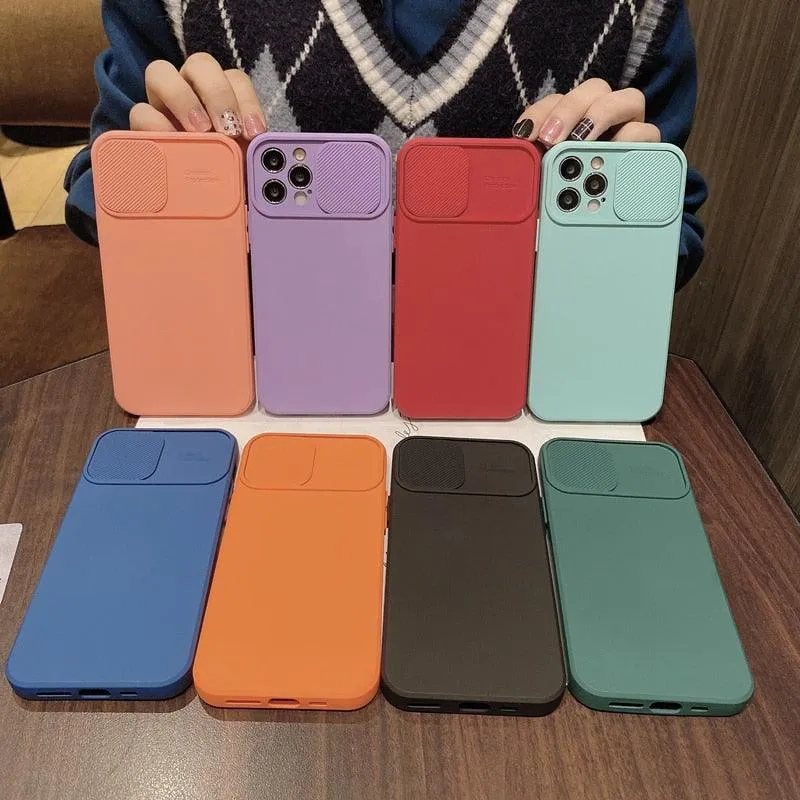 Sliding Lens Protective Silicone Case For iPhone 11 Pro Max Mini 12 Pro 13 Push Cover iphone Slide Camera Cover Case with Camera Lens Protector Cover Silicone Bumper Slim Phone Cover Compatible with iPhone