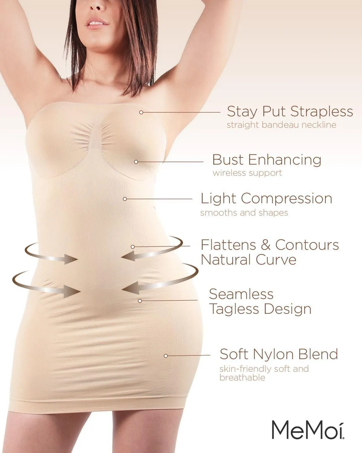 SlimMe Strapless Slips for Under Dresses, Women's Shapewear Slips, Comfortable and Breathable Tummy Control Slip - Sizes S-XL
