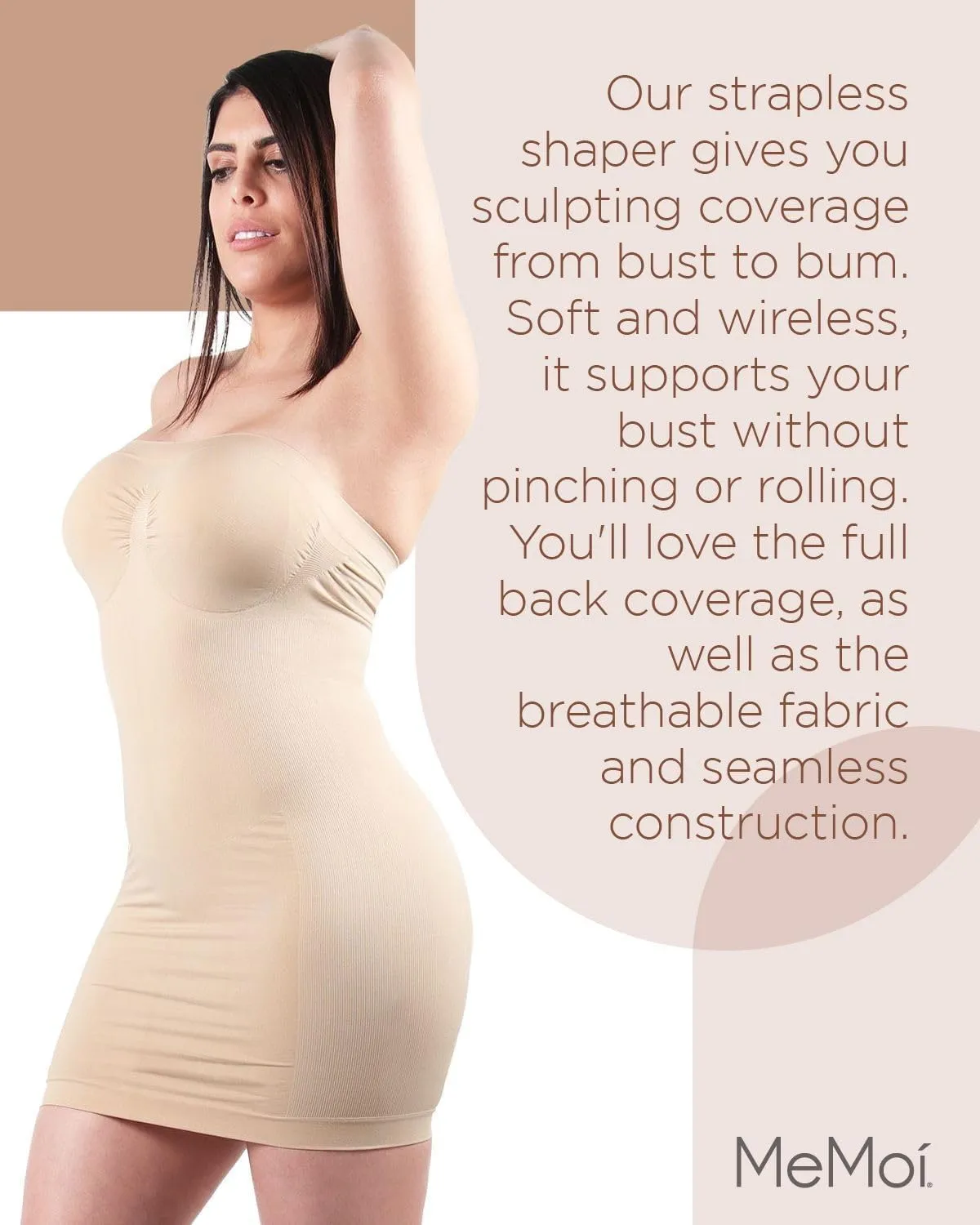 SlimMe Strapless Slips for Under Dresses, Women's Shapewear Slips, Comfortable and Breathable Tummy Control Slip - Sizes S-XL