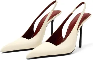 Slingback Heels for Women Pointed Toe Stiletto High Heels Stretch Slip on Backless Patent Leather Fashion Comfortable Dress Pumps Shoes