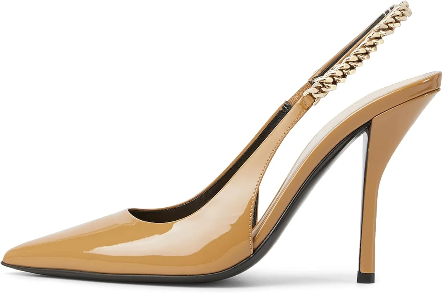 Slingback High Heels for Women Patent Leather Pointed Toe Stiletto Stretch Metal Strap Slip On Backless Pumps Casual Dress Shoes