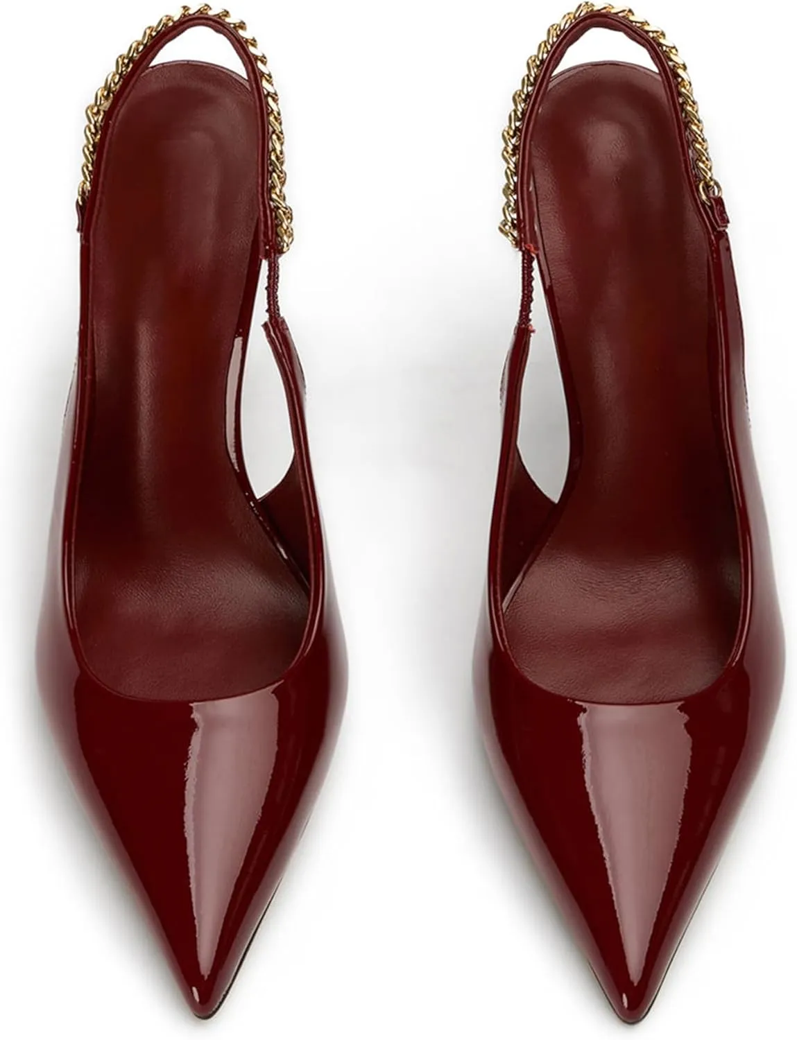 Slingback High Heels for Women Patent Leather Pointed Toe Stiletto Stretch Metal Strap Slip On Backless Pumps Casual Dress Shoes