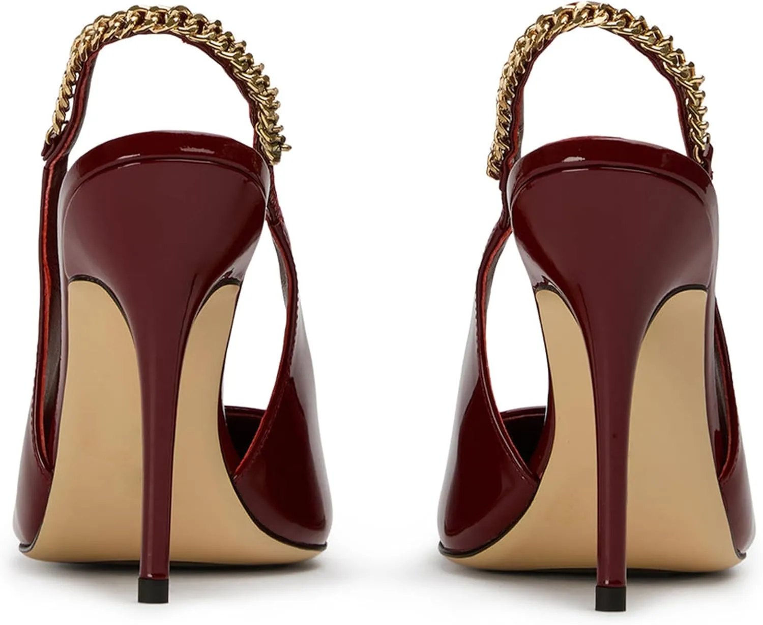 Slingback High Heels for Women Patent Leather Pointed Toe Stiletto Stretch Metal Strap Slip On Backless Pumps Casual Dress Shoes