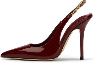 Slingback High Heels for Women Patent Leather Pointed Toe Stiletto Stretch Metal Strap Slip On Backless Pumps Casual Dress Shoes