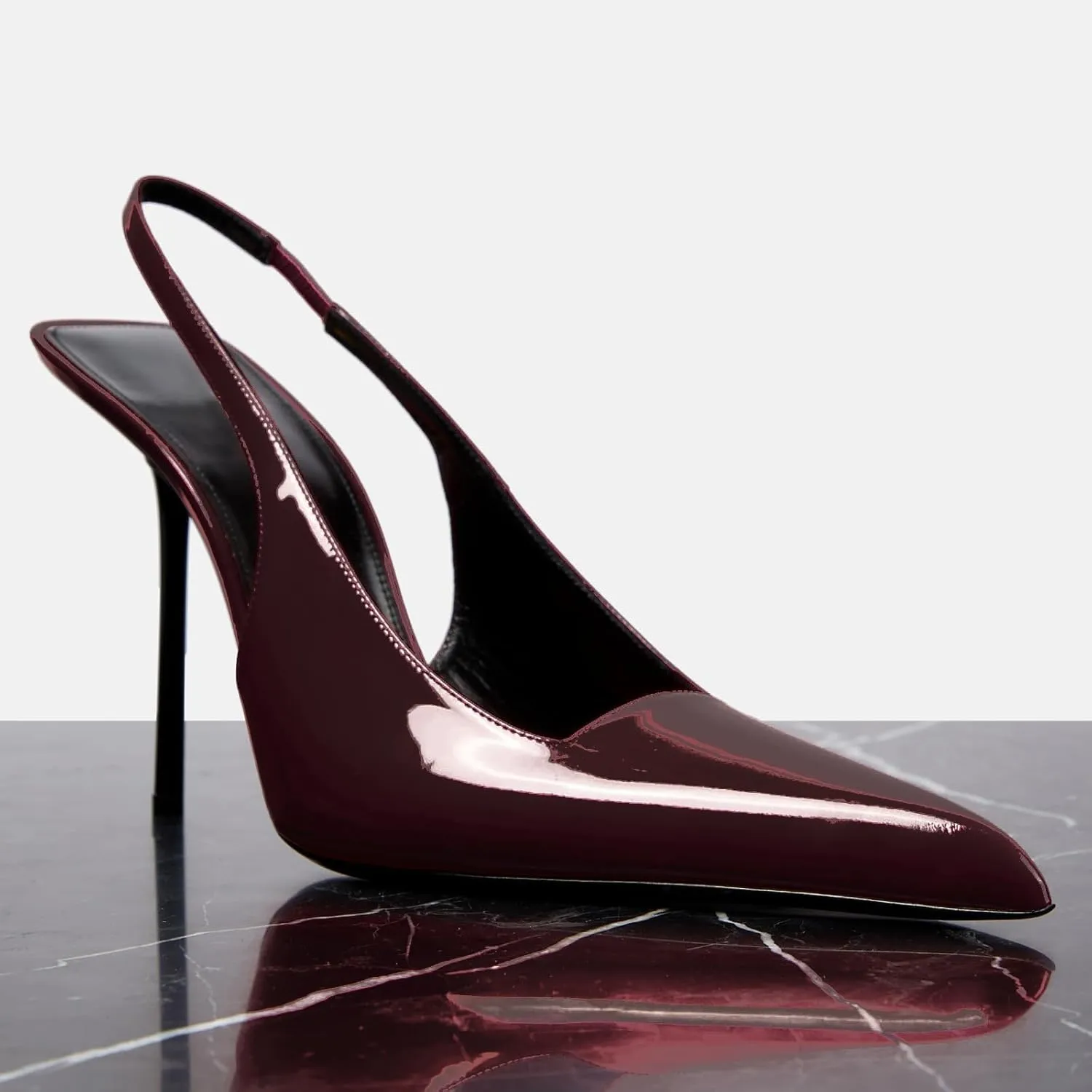 Slingback Stiletto Heels for Women Pointed Toe Slip On Patent Leather Pumps Backless Stretch Strap Dress High Heels