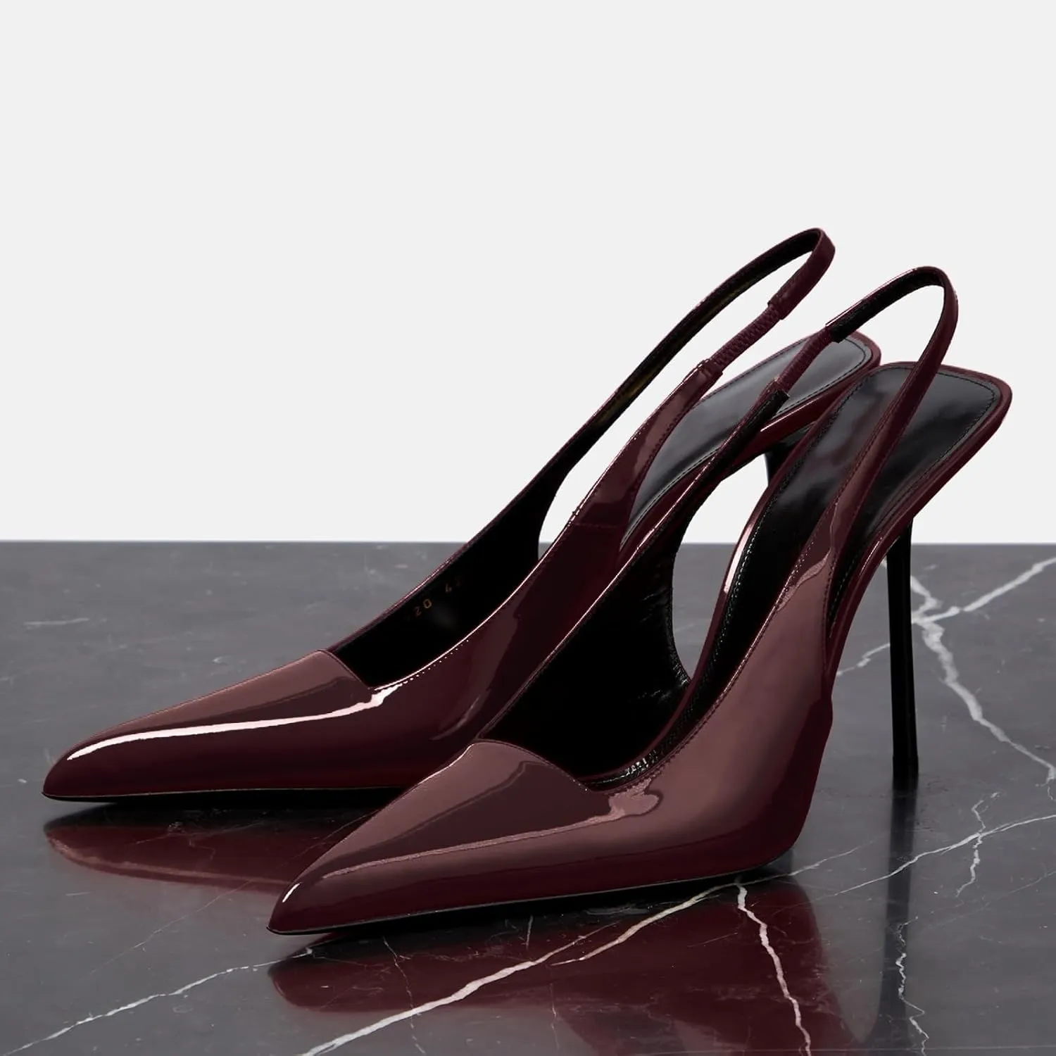 Slingback Stiletto Heels for Women Pointed Toe Slip On Patent Leather Pumps Backless Stretch Strap Dress High Heels
