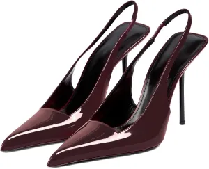 Slingback Stiletto Heels for Women Pointed Toe Slip On Patent Leather Pumps Backless Stretch Strap Dress High Heels
