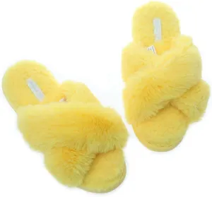 Slippers for Women Fashion Cross Band Plush Anti-Skid Memory Foam Slip On Fuzzy Slides Indoor Outdoor