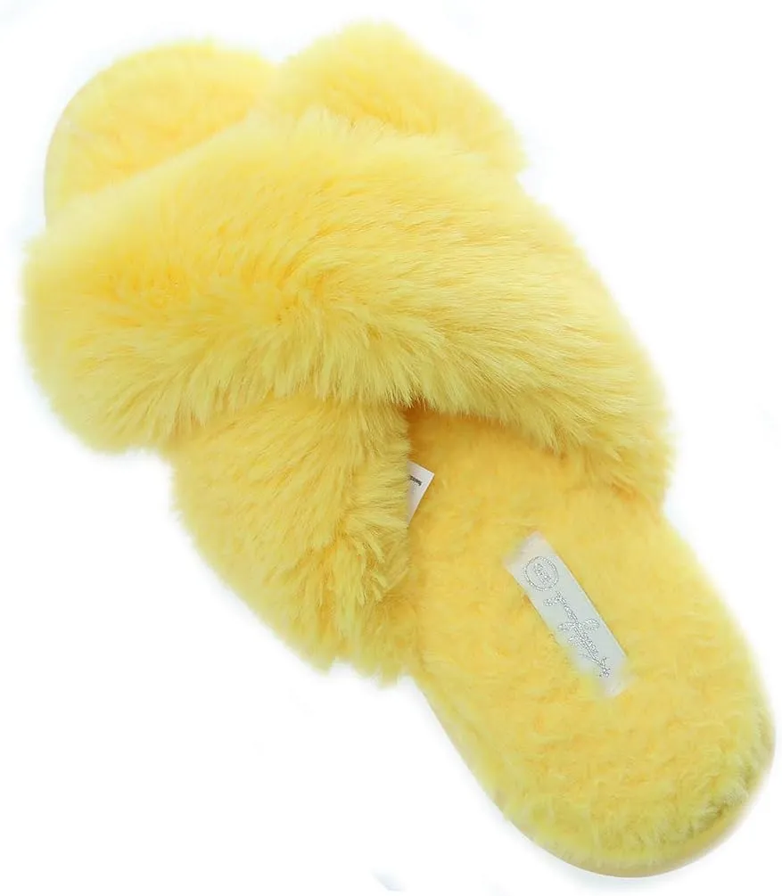Slippers for Women Fashion Cross Band Plush Anti-Skid Memory Foam Slip On Fuzzy Slides Indoor Outdoor