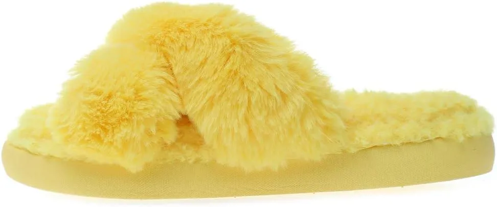 Slippers for Women Fashion Cross Band Plush Anti-Skid Memory Foam Slip On Fuzzy Slides Indoor Outdoor