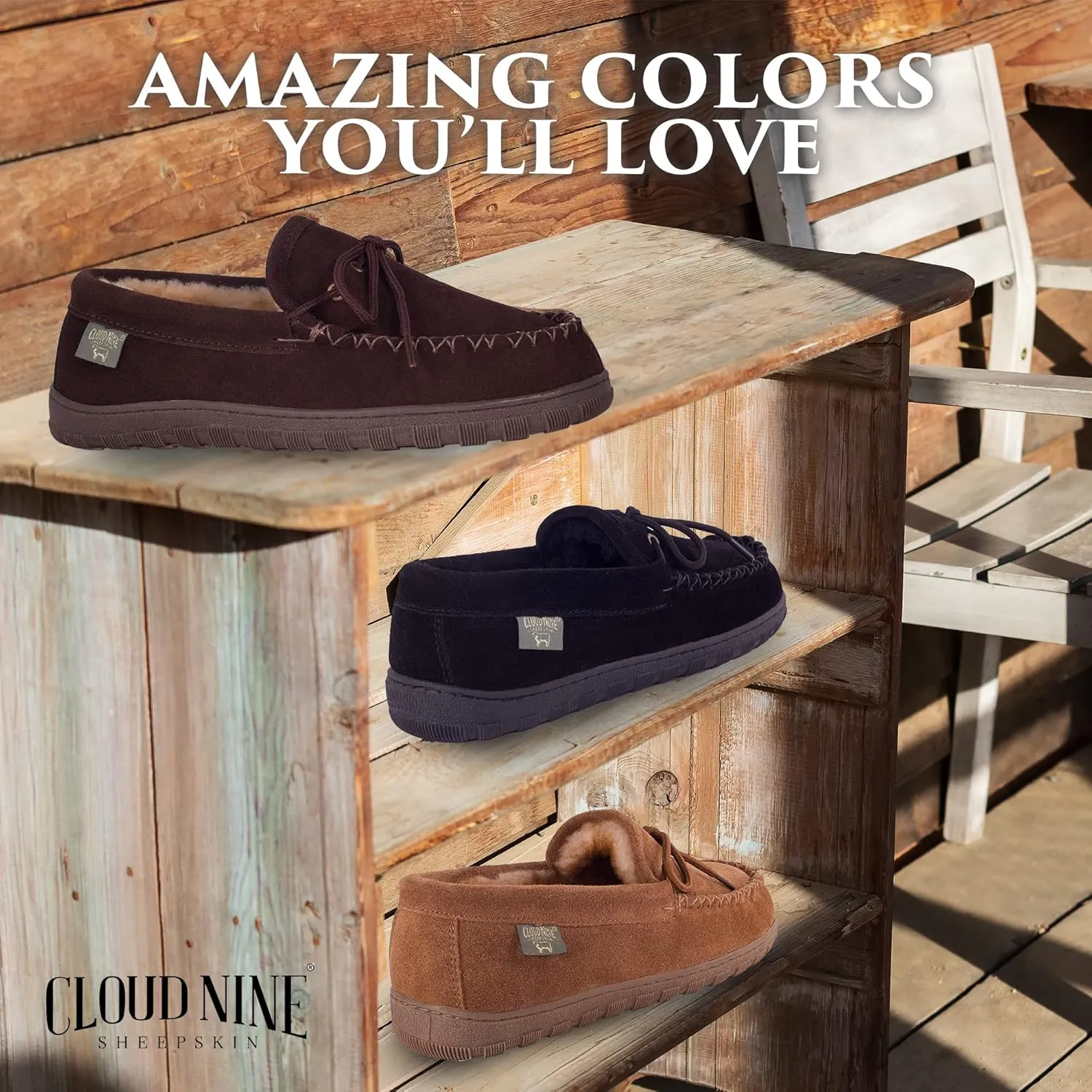 Slippers Mens Moccasins Shoes - Sheepskin Lined Slip-on Indoor & Outdoor Moccasins for Men