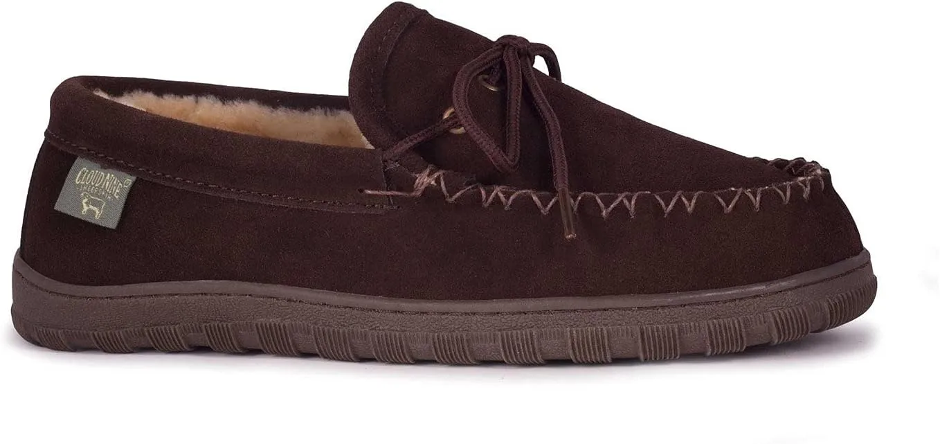 Slippers Mens Moccasins Shoes - Sheepskin Lined Slip-on Indoor & Outdoor Moccasins for Men