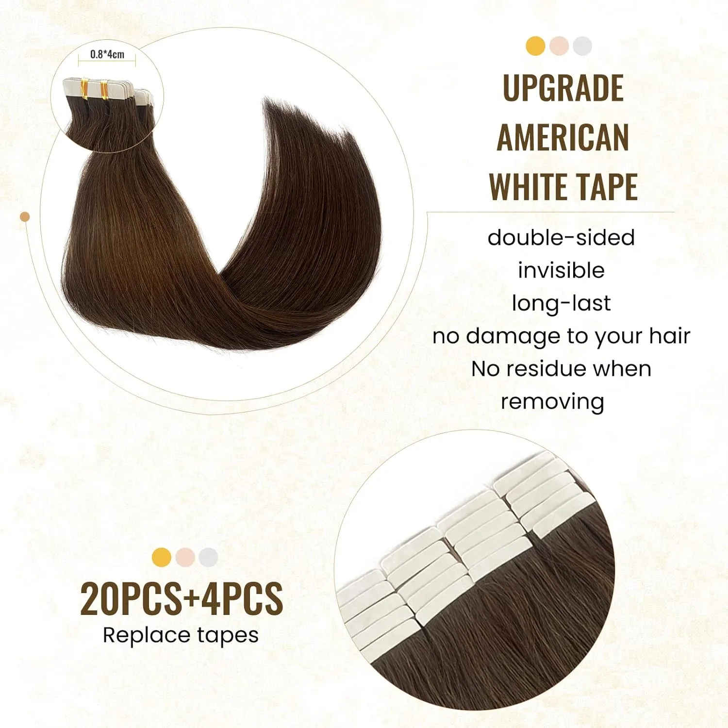 Smavida Medium Brown 20pcs 50g/pack 12 Inch Tape in Hair Extensions - 100% Remy Human Hair, Silky Straight, Thick for Girls/Women