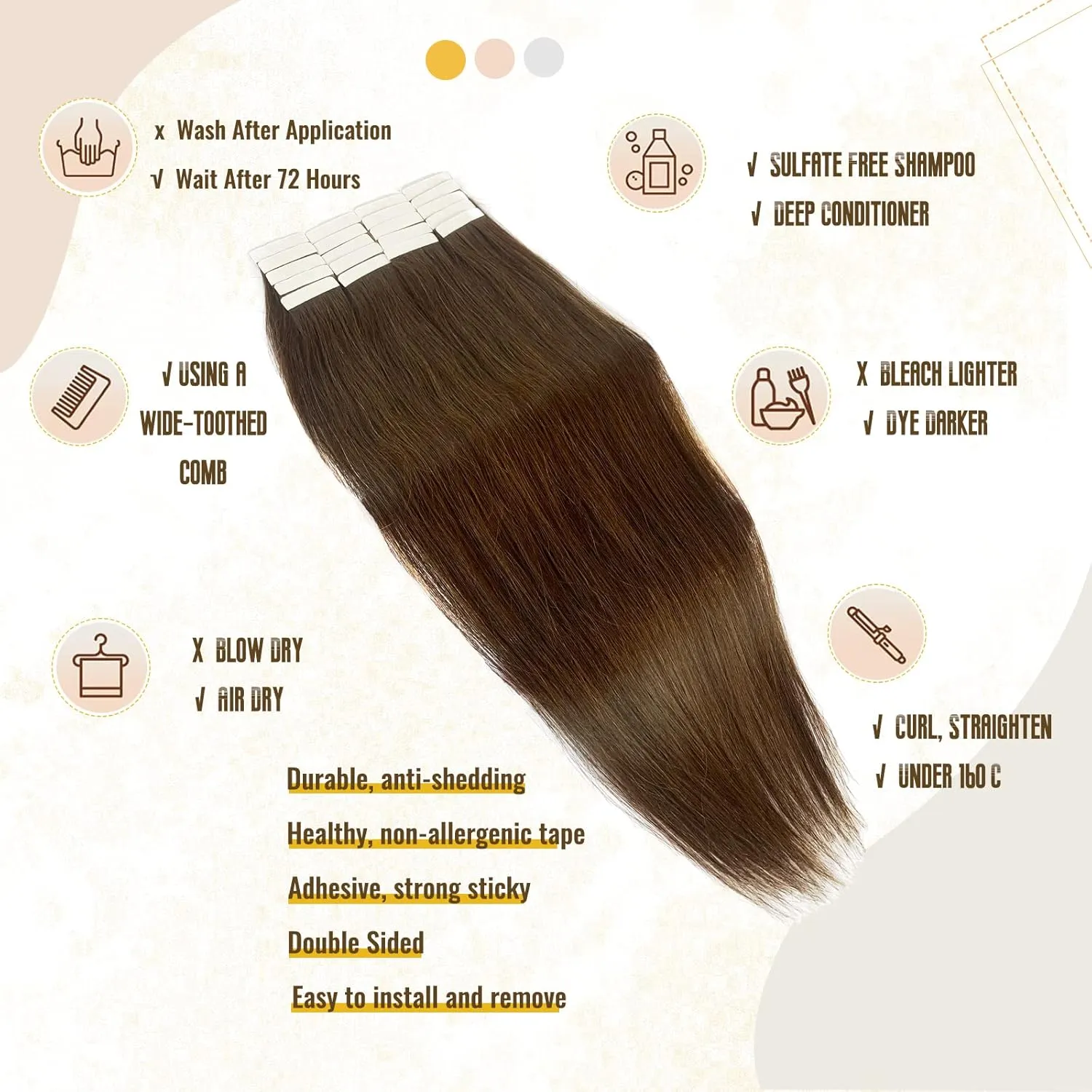 Smavida Medium Brown 20pcs 50g/pack 12 Inch Tape in Hair Extensions - 100% Remy Human Hair, Silky Straight, Thick for Girls/Women