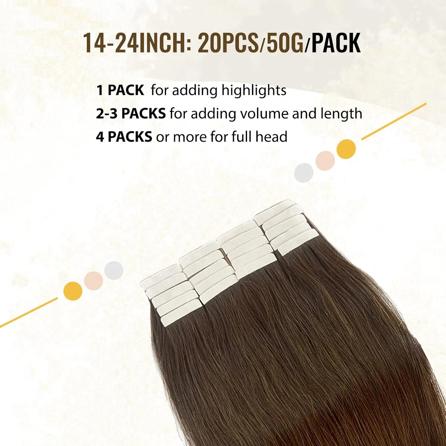 Smavida Medium Brown 20pcs 50g/pack 12 Inch Tape in Hair Extensions - 100% Remy Human Hair, Silky Straight, Thick for Girls/Women