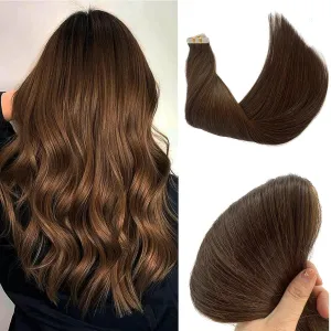 Smavida Medium Brown 20pcs 50g/pack 12 Inch Tape in Hair Extensions - 100% Remy Human Hair, Silky Straight, Thick for Girls/Women