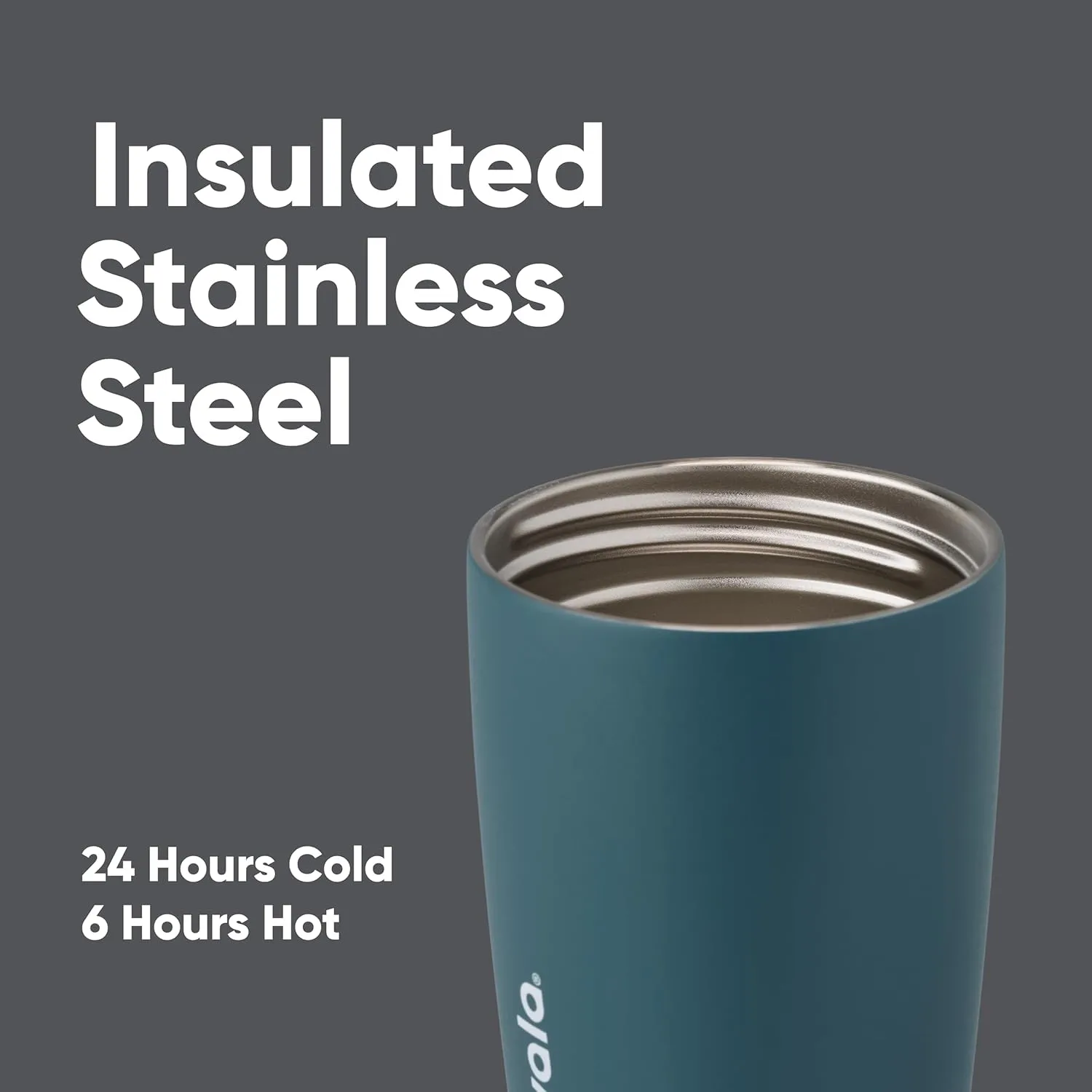 SmoothSip Slider Insulated Stainless Steel Coffee Tumbler, Reusable Iced Coffee Cup, Hot Coffee Travel Mug, BPA Free 12 oz, Grey/Blue (High Dive)