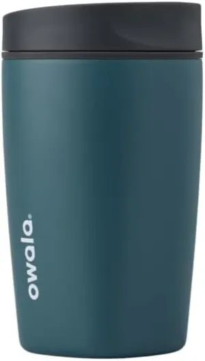 SmoothSip Slider Insulated Stainless Steel Coffee Tumbler, Reusable Iced Coffee Cup, Hot Coffee Travel Mug, BPA Free 12 oz, Grey/Blue (High Dive)