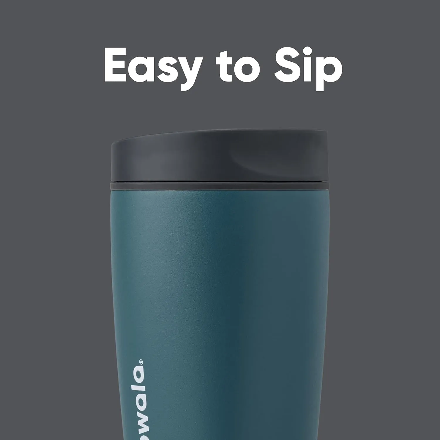 SmoothSip Slider Insulated Stainless Steel Coffee Tumbler, Reusable Iced Coffee Cup, Hot Coffee Travel Mug, BPA Free 12 oz, Grey/Blue (High Dive)