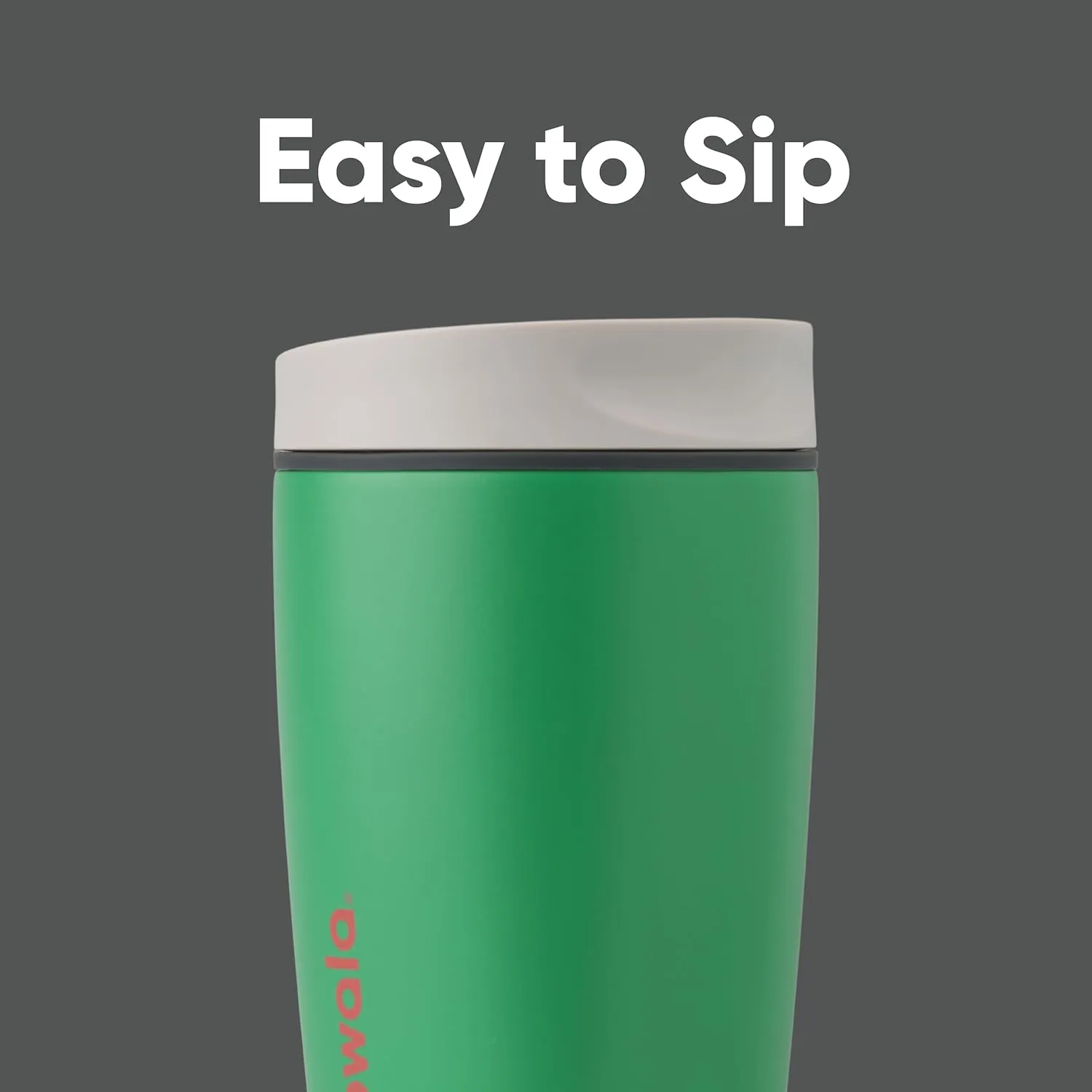 SmoothSip Slider Insulated Stainless Steel Coffee Tumbler, Reusable Iced Coffee Cup, Hot Coffee Travel Mug, BPA Free 12 oz, Grey/Green (Sour Apple)