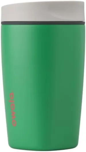 SmoothSip Slider Insulated Stainless Steel Coffee Tumbler, Reusable Iced Coffee Cup, Hot Coffee Travel Mug, BPA Free 12 oz, Grey/Green (Sour Apple)