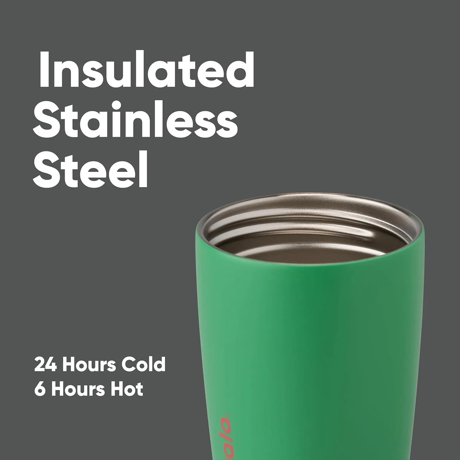 SmoothSip Slider Insulated Stainless Steel Coffee Tumbler, Reusable Iced Coffee Cup, Hot Coffee Travel Mug, BPA Free 12 oz, Grey/Green (Sour Apple)