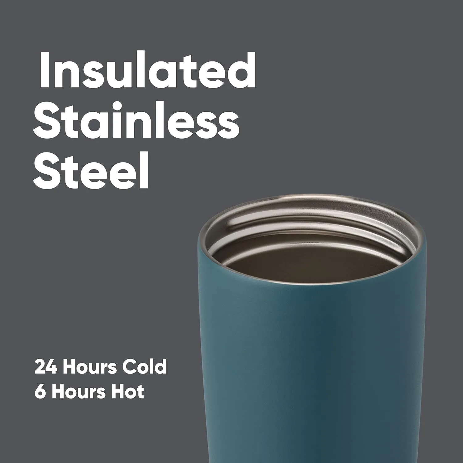 SmoothSip Slider Insulated Stainless Steel Coffee Tumbler, Reusable Iced Coffee Cup, Hot Coffee Travel Mug, BPA Free 20 oz, Grey/Blue (High Dive)
