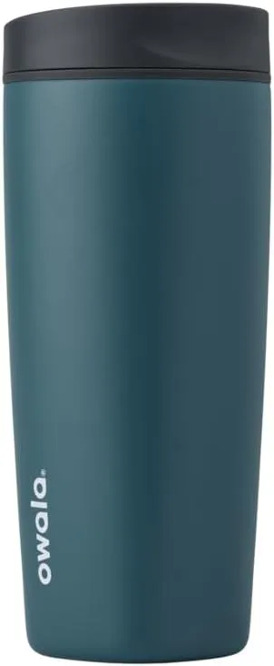 SmoothSip Slider Insulated Stainless Steel Coffee Tumbler, Reusable Iced Coffee Cup, Hot Coffee Travel Mug, BPA Free 20 oz, Grey/Blue (High Dive)