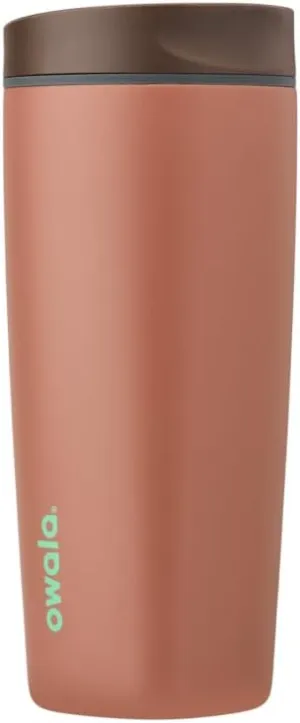 SmoothSip Slider Insulated Stainless Steel Coffee Tumbler, Reusable Iced Coffee Cup, Hot Coffee Travel Mug, BPA Free 20 oz, Grey/Brown (Cozy Cocoa)