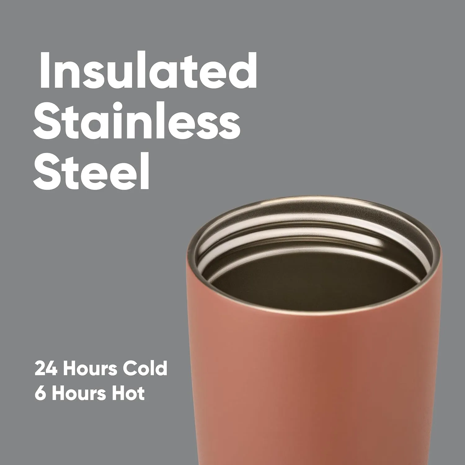 SmoothSip Slider Insulated Stainless Steel Coffee Tumbler, Reusable Iced Coffee Cup, Hot Coffee Travel Mug, BPA Free 20 oz, Grey/Brown (Cozy Cocoa)