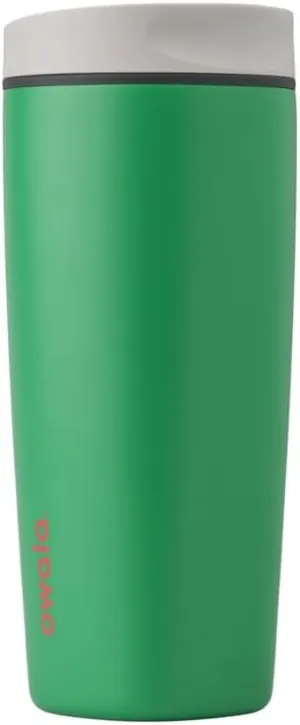 SmoothSip Slider Insulated Stainless Steel Coffee Tumbler, Reusable Iced Coffee Cup, Hot Coffee Travel Mug, BPA Free 20 oz, Grey/Green (Sour Apple)