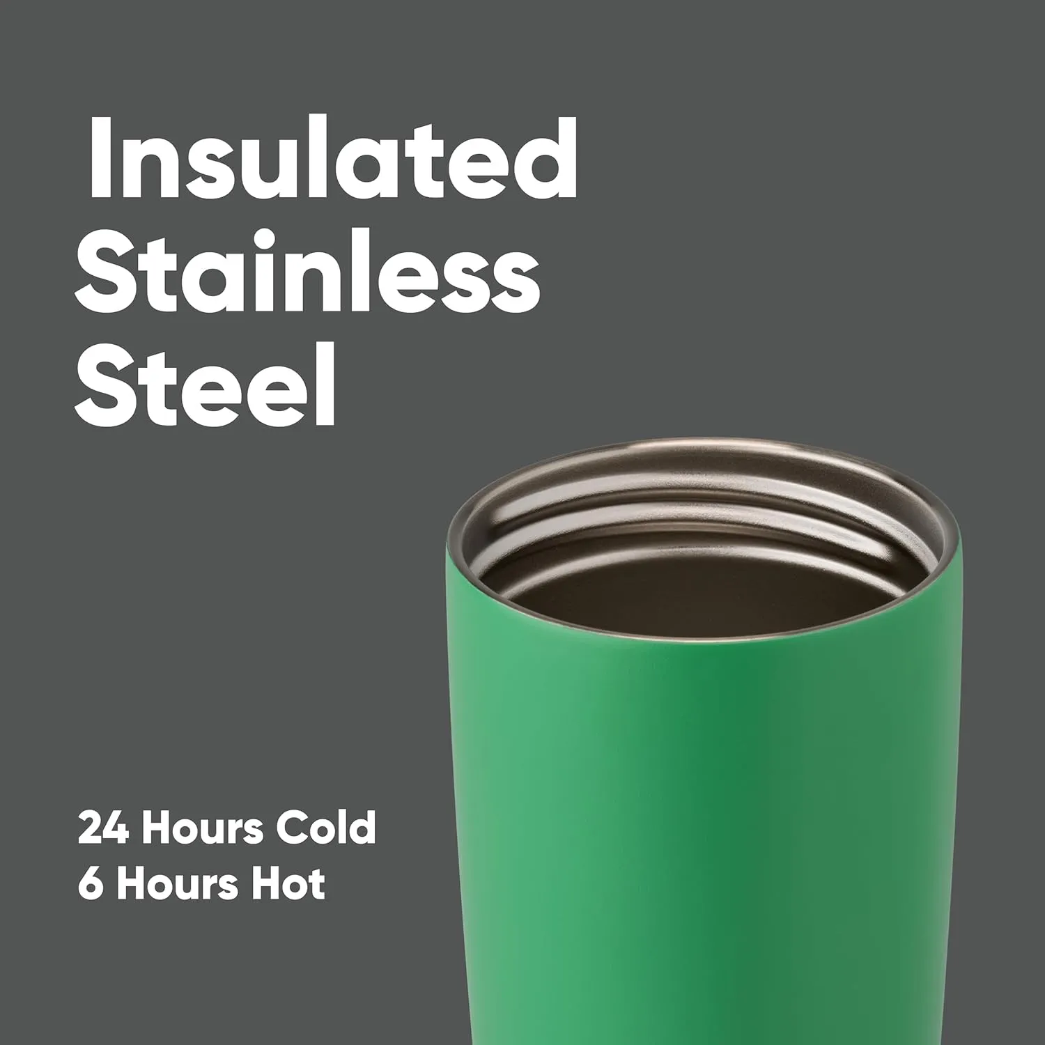 SmoothSip Slider Insulated Stainless Steel Coffee Tumbler, Reusable Iced Coffee Cup, Hot Coffee Travel Mug, BPA Free 20 oz, Grey/Green (Sour Apple)